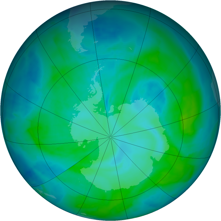 Antarctic ozone map for 09 January 2012